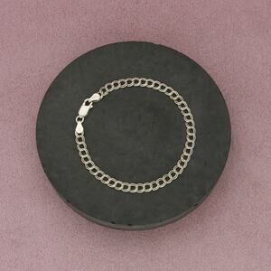 sterling silver 4mm double curb charm chain bracelet size 6.75in